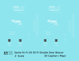 Santa Fe 50 Ft Double Door Fe-20 Boxcar White El Capitan/Map - Decal - Choose Scale