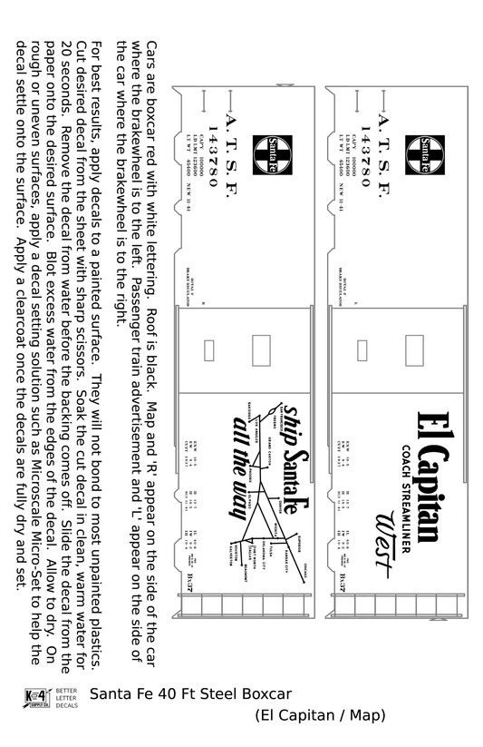 Santa Fe 40 Ft Single Door Boxcar White El Capitan/Map - Decal