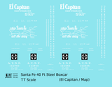 Santa Fe 40 Ft Single Door Boxcar White El Capitan/Map - Decal - Choose Scale