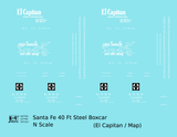 Santa Fe 40 Ft Single Door Boxcar White El Capitan/Map - Decal - Choose Scale
