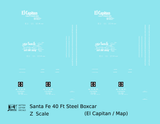 Santa Fe 40 Ft Single Door Boxcar White El Capitan/Map - Decal - Choose Scale