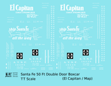 Santa Fe 50 Ft Double Door Boxcar White El Capitan/Map - Decal - Choose Scale