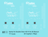 Santa Fe 40 Ft Double Door Fe-26 Boxcar White El Capitan/Map - Decal - Choose Scale