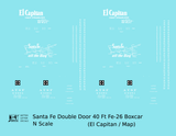 Santa Fe 40 Ft Double Door Fe-26 Boxcar White El Capitan/Map - Decal - Choose Scale