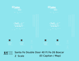 Santa Fe 40 Ft Double Door Fe-26 Boxcar White El Capitan/Map - Decal - Choose Scale