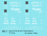 Santa Fe 40 Ft Single Door Boxcar White El Capitan Buy War Bonds - Decal - Choose Scale