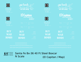 Santa Fe 40 Ft Single Door Boxcar White El Capitan Buy War Bonds - Decal - Choose Scale