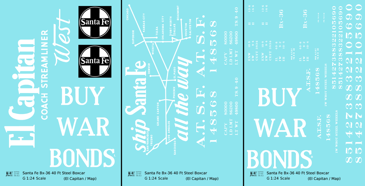Santa Fe 40 Ft Single Door Boxcar White El Capitan Buy War Bonds