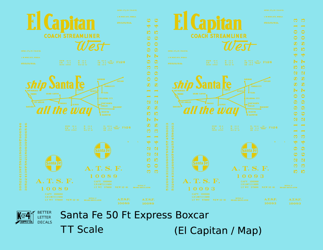 Santa Fe 50 Ft Double Door Express Boxcar Dulux Gold El Capitan/Map