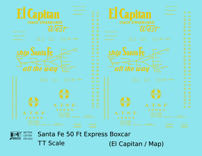 Santa Fe 50 Ft Double Door Express Boxcar Dulux Gold El Capitan/Map