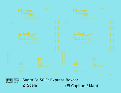 Santa Fe 50 Ft Double Door Express Boxcar Dulux Gold El Capitan/Map