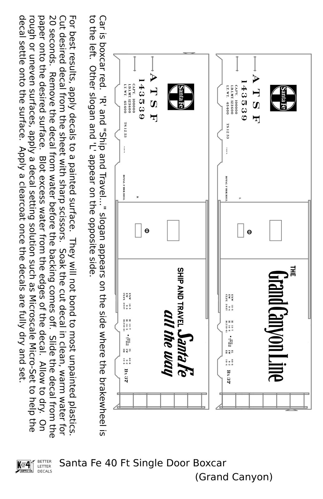 Santa Fe 40 Ft Single Door Boxcar White Grand Canyon - Decal