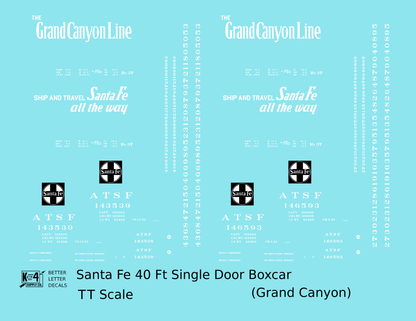 Santa Fe 40 Ft Single Door Boxcar White Grand Canyon - Decal - Choose Scale