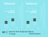 Santa Fe 40 Ft Single Door Boxcar White Grand Canyon - Decal - Choose Scale