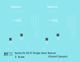 Santa Fe 40 Ft Single Door Boxcar White Grand Canyon - Decal - Choose Scale