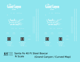 Santa Fe 40 Ft Single Door Boxcar White Grand Canyon Curvy Map - Decal - Choose Scale