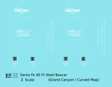 Santa Fe 40 Ft Single Door Boxcar White Grand Canyon Curvy Map - Decal - Choose Scale
