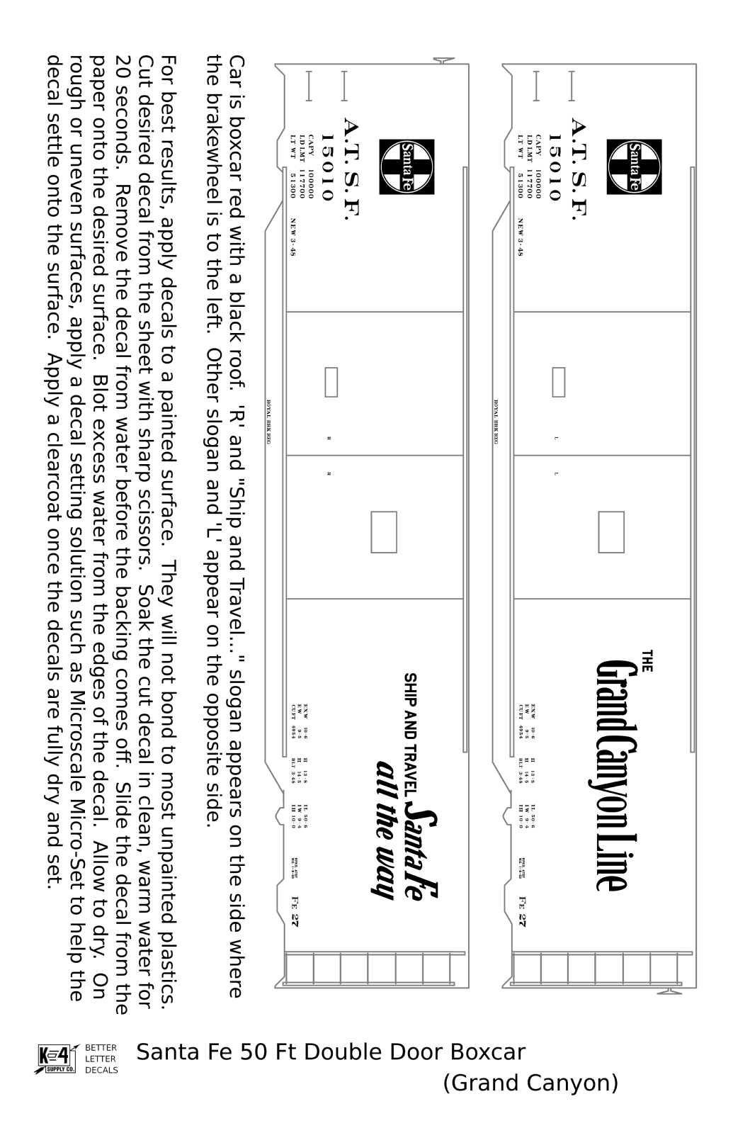 Santa Fe 50 Ft Double Door Boxcar White Grand Canyon - Decal