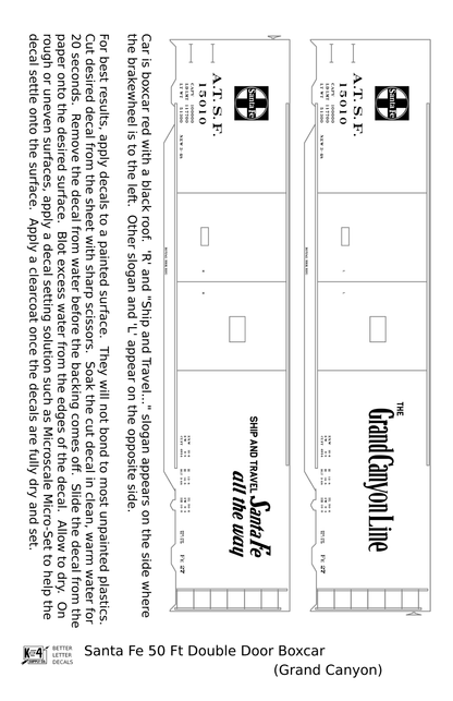 Santa Fe 50 Ft Double Door Boxcar White Grand Canyon - Decal