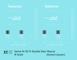 Santa Fe 50 Ft Double Door Boxcar White Grand Canyon - Decal - Choose Scale