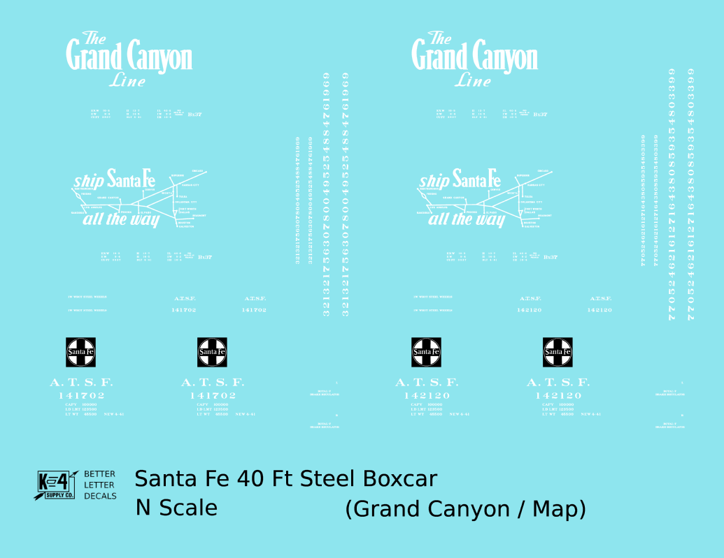 Santa Fe 40 Ft Single Door Boxcar White Grand Canyon/Map