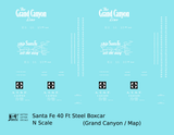Santa Fe 40 Ft Single Door Boxcar White Grand Canyon/Map - Decal - Choose Scale