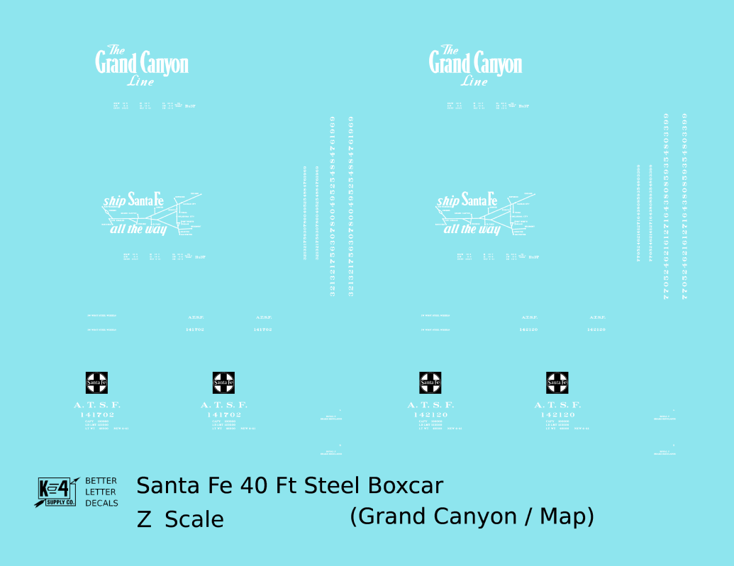 Santa Fe 40 Ft Single Door Boxcar White Grand Canyon/Map
