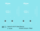 Santa Fe 40 Ft Single Door Boxcar White Grand Canyon/Map - Decal - Choose Scale