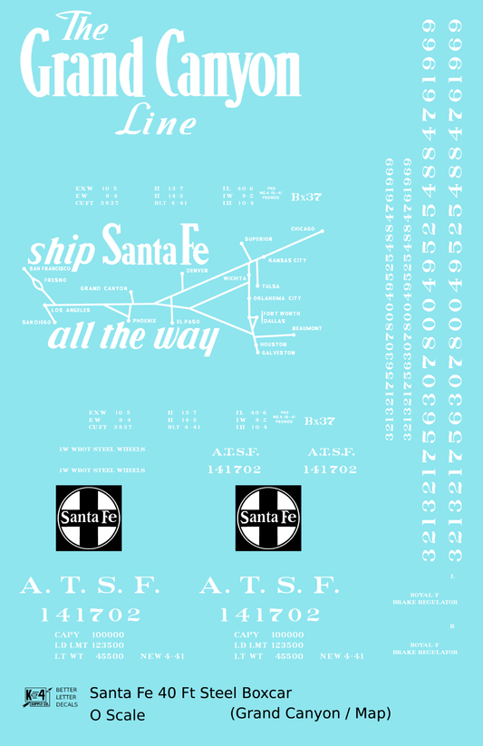 Santa Fe 40 Ft Single Door Boxcar White Grand Canyon/Map