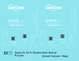 Santa Fe 50 Ft Double Door Boxcar White Grand Canyon/Map - Decal - Choose Scale