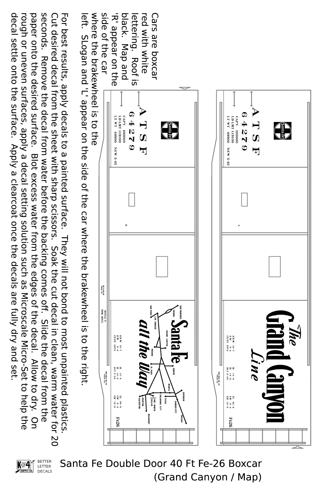 Santa Fe 40 Ft Double Door Fe-26 Boxcar White Grand Canyon/Map - Decal