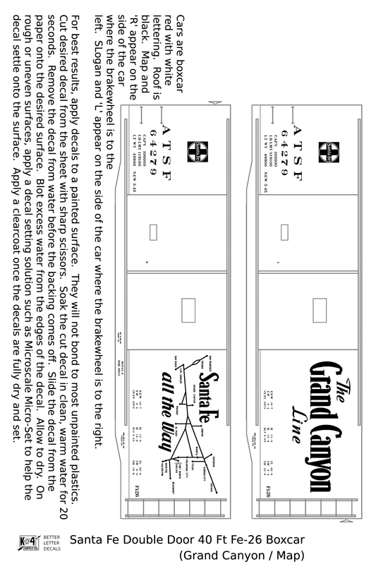 Santa Fe 40 Ft Double Door Fe-26 Boxcar White Grand Canyon/Map - Decal