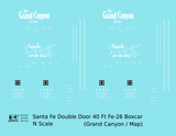 Santa Fe 40 Ft Double Door Fe-26 Boxcar White Grand Canyon/Map - Decal - Choose Scale