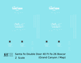 Santa Fe 40 Ft Double Door Fe-26 Boxcar White Grand Canyon/Map - Decal - Choose Scale