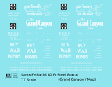 Santa Fe 40 Ft Single Door Boxcar White Grand Canyon Buy War Bonds - Decal - Choose Scale