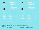 Santa Fe 40 Ft Single Door Boxcar White Grand Canyon Buy War Bonds - Decal - Choose Scale