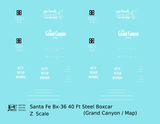 Santa Fe 40 Ft Single Door Boxcar White Grand Canyon Buy War Bonds - Decal - Choose Scale