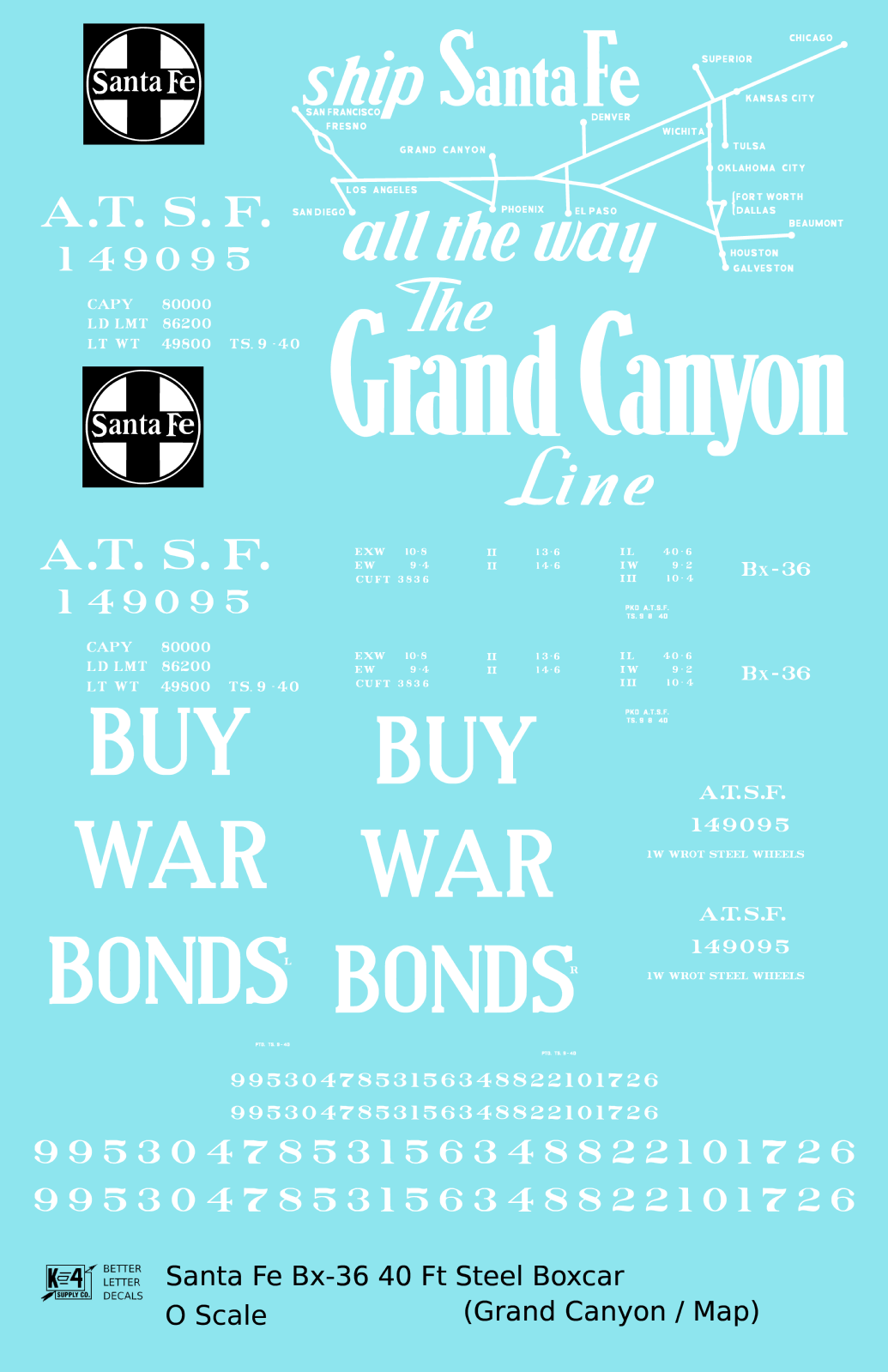Santa Fe 40 Ft Single Door Boxcar White Grand Canyon Buy War Bonds