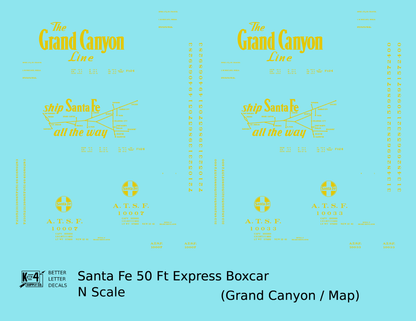 Santa Fe 50 Ft Double Door Express Boxcar Dulux Gold Grand Canyon/Map