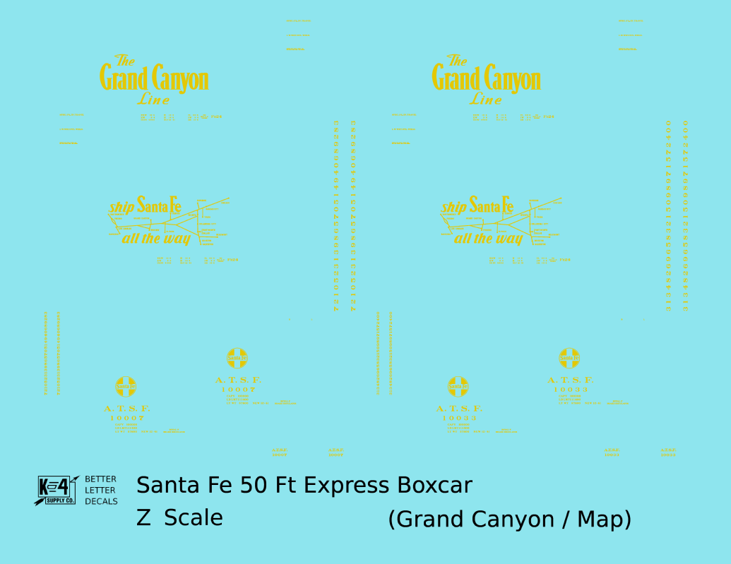 Santa Fe 50 Ft Double Door Express Boxcar Dulux Gold Grand Canyon/Map
