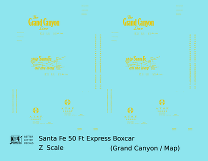 Santa Fe 50 Ft Double Door Express Boxcar Dulux Gold Grand Canyon/Map