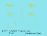 Santa Fe 50 Ft Double Door Express Boxcar Dulux Gold Grand Canyon/Map - Decal - Choose Scale