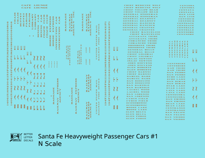 Santa Fe Heavyweight Passenger Cars Bronze Gold #1 - Decal - Choose Scale