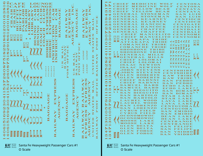 Santa Fe Heavyweight Passenger Cars Bronze Gold #1 - Decal - Choose Scale