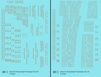 Santa Fe Heavyweight Passenger Cars Bronze Gold #1 - Decal - Choose Scale