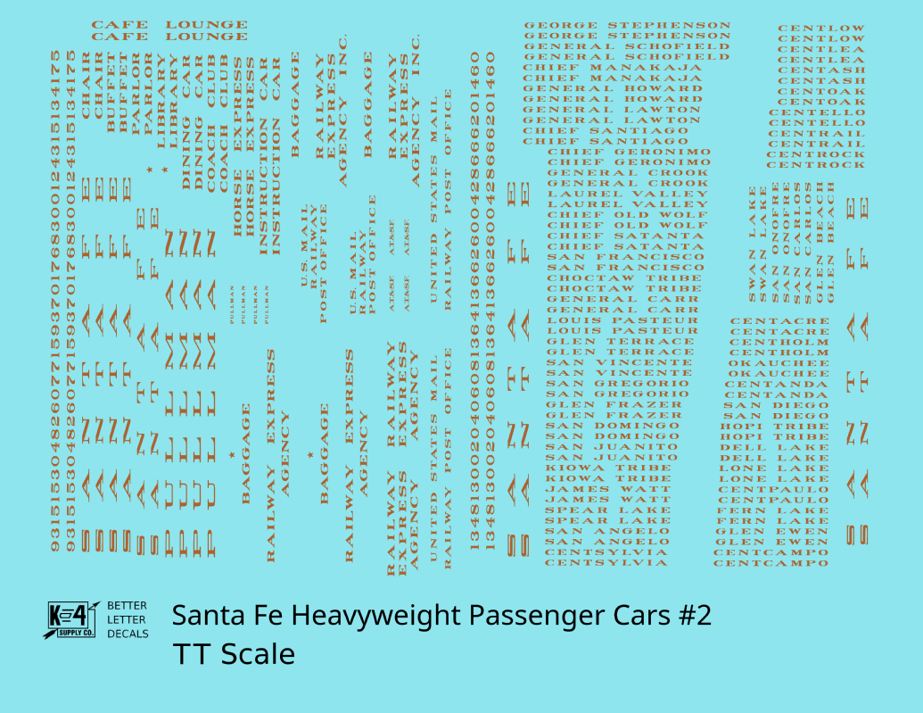 Santa Fe Heavyweight Passenger Cars Bronze Gold #2 - Decal - Choose Scale