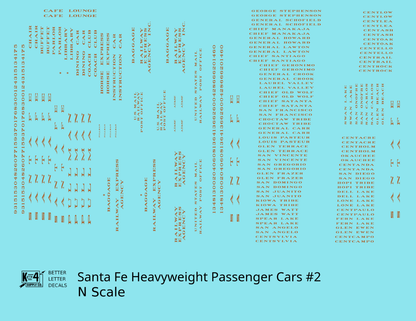 Santa Fe Heavyweight Passenger Cars Bronze Gold #2 - Decal - Choose Scale