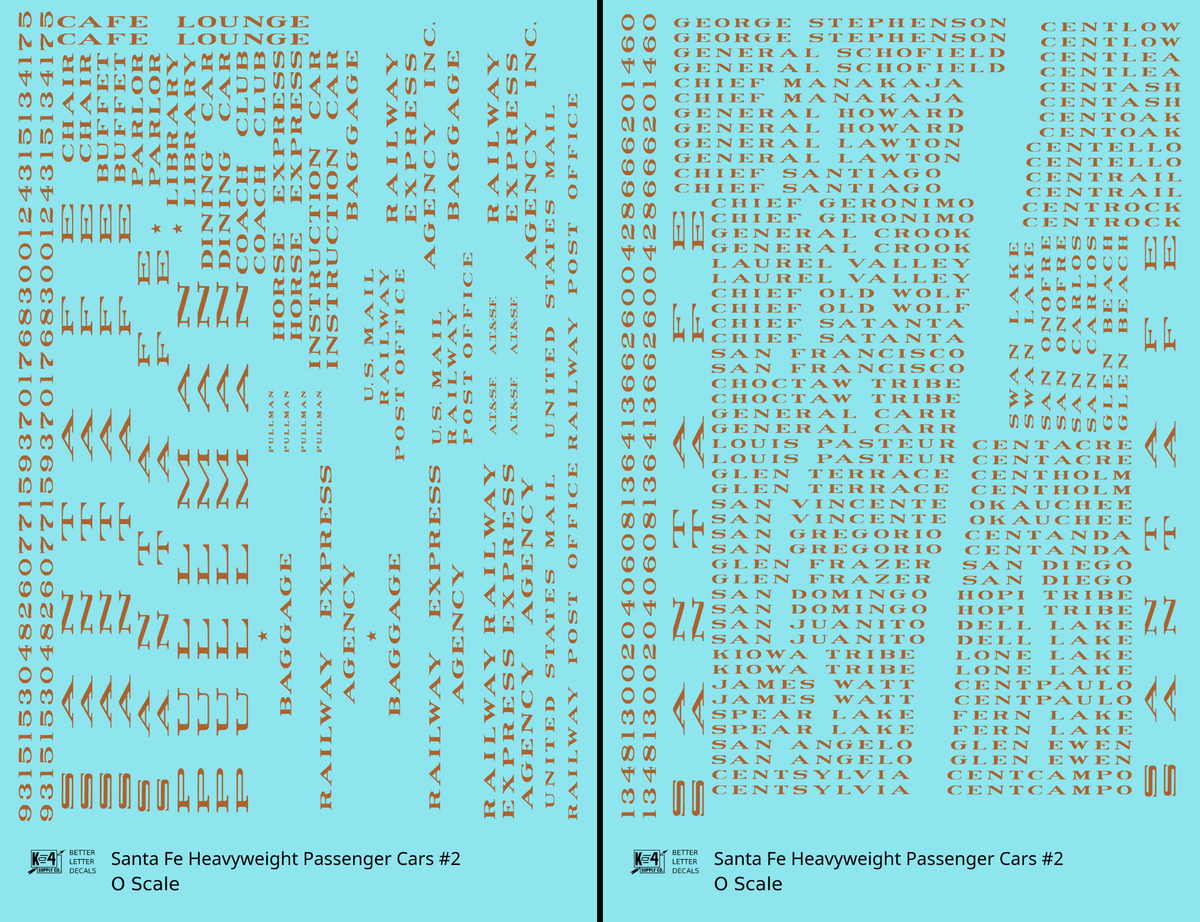 Santa Fe Heavyweight Passenger Cars Bronze Gold #2 - Decal - Choose Scale