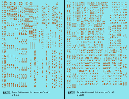 Santa Fe Heavyweight Passenger Cars Bronze Gold #2 - Decal - Choose Scale