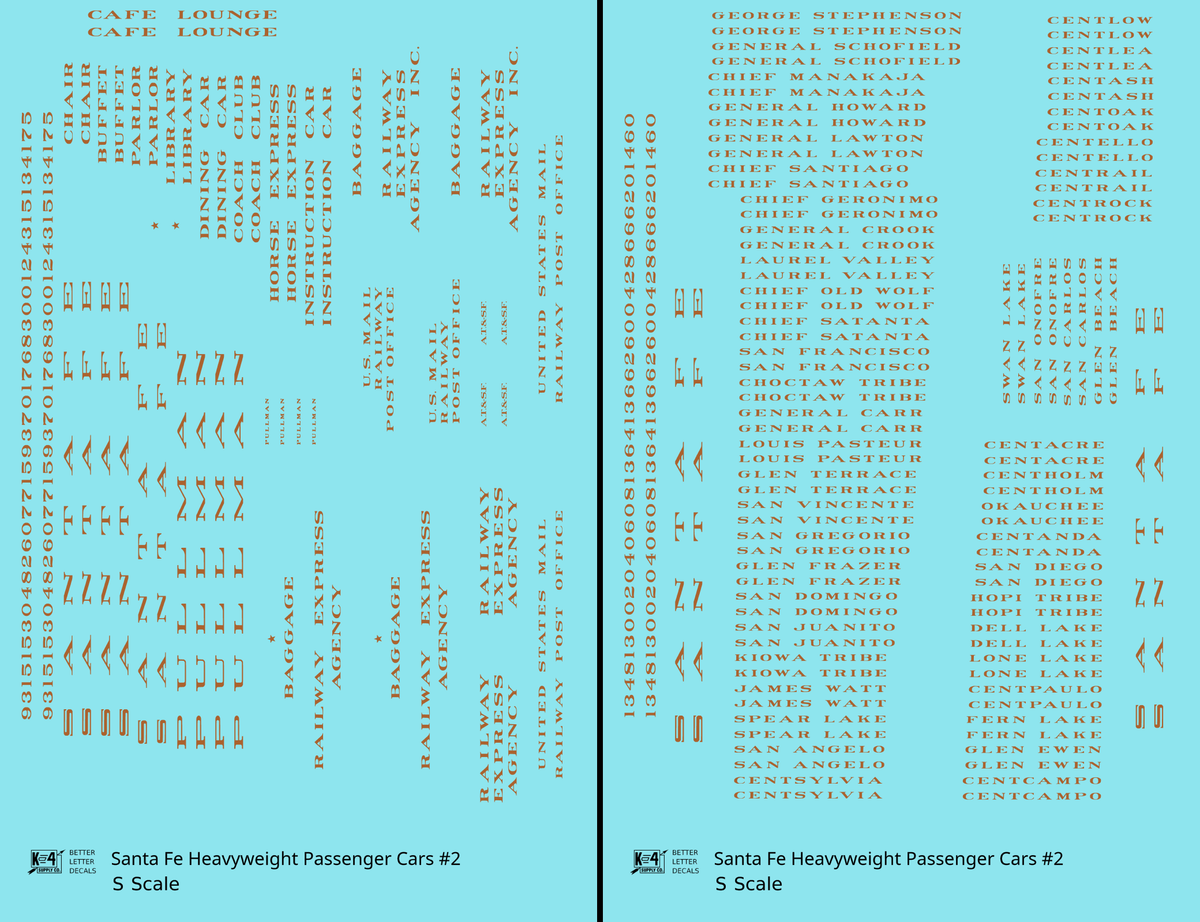 Santa Fe Heavyweight Passenger Cars Bronze Gold #2 - Decal - Choose Scale